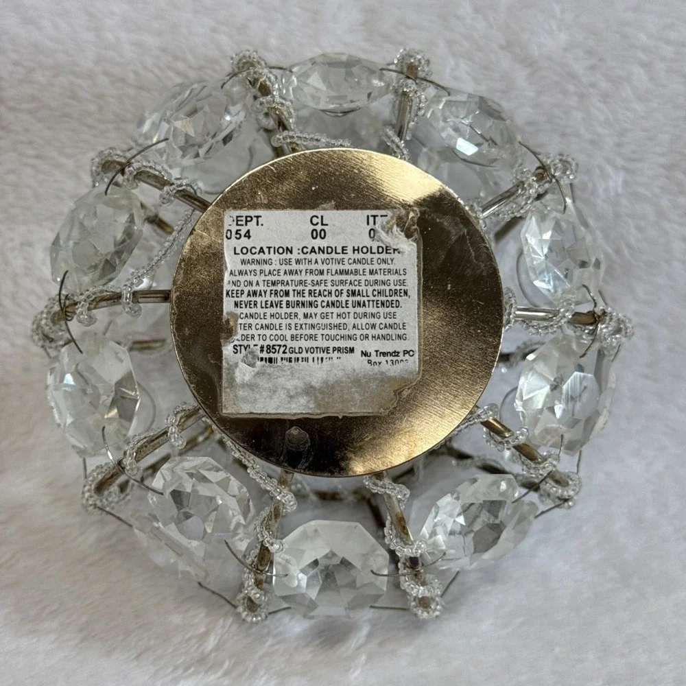 Vintage‎ Beaded Crystal Prism Votive Candle Holder Silver Tone